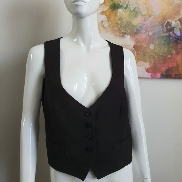 Events Black V Neck Button Up Crop Vest Size 14 - Picture 3 of 9